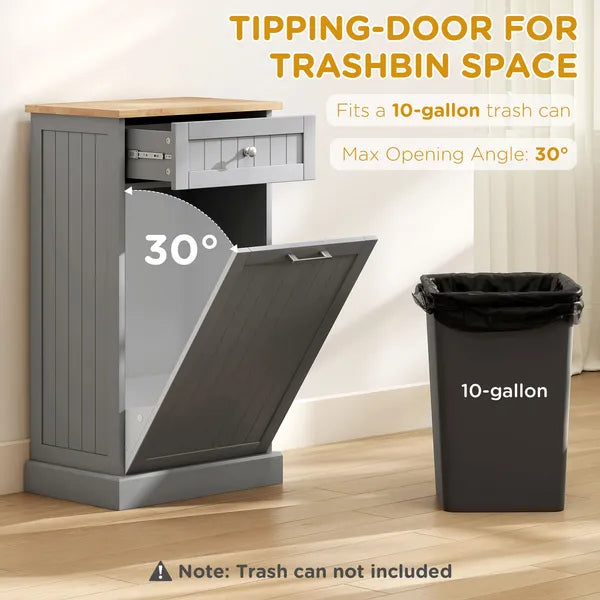 Tilt Out Trash Bin Cabinet, Gray, Freestanding Recycling Can Holder with Drawer - product image 4