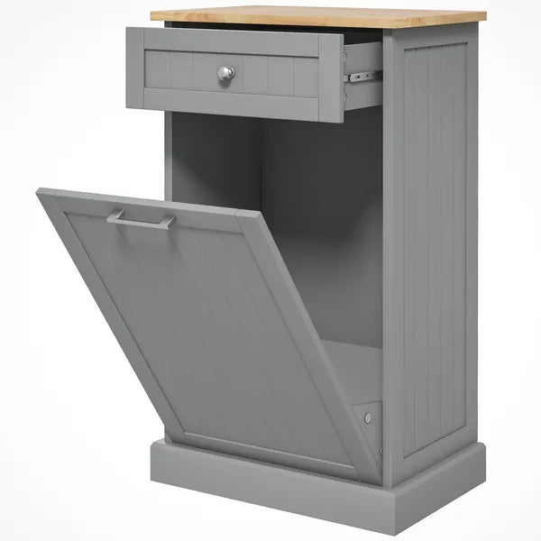 Tilt Out Trash Bin Cabinet, Gray, Freestanding Recycling Can Holder with Drawer - product image 11