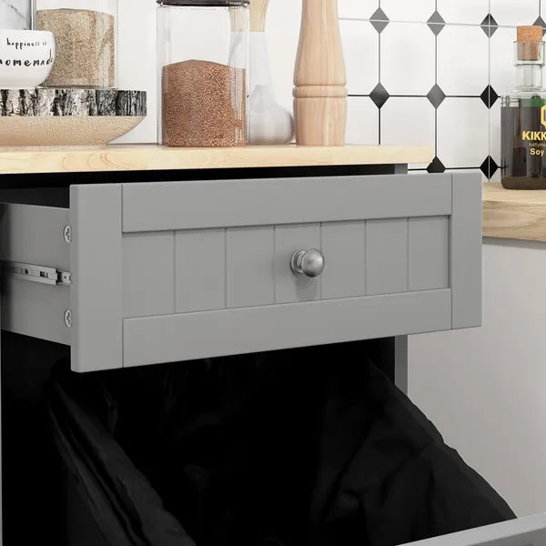 Tilt Out Trash Bin Cabinet, Gray, Freestanding Recycling Can Holder with Drawer - product image 8