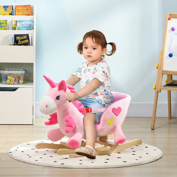 Qaba Toddler Rocking Horse with Seatbelt, Ride-On Unicorn Rocker Toy with 32 Songs and Seatbelt, Pink - product image 2