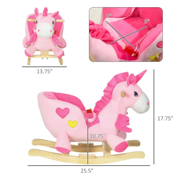 Qaba Toddler Rocking Horse with Seatbelt, Ride-On Unicorn Rocker Toy with 32 Songs and Seatbelt, Pink - product image 3