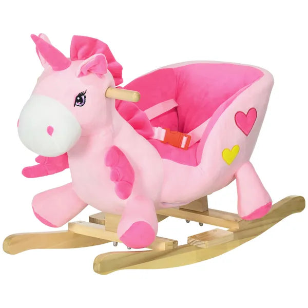 Qaba Toddler Rocking Horse with Seatbelt, Ride-On Unicorn Rocker Toy with 32 Songs and Seatbelt, Pink - product image 1