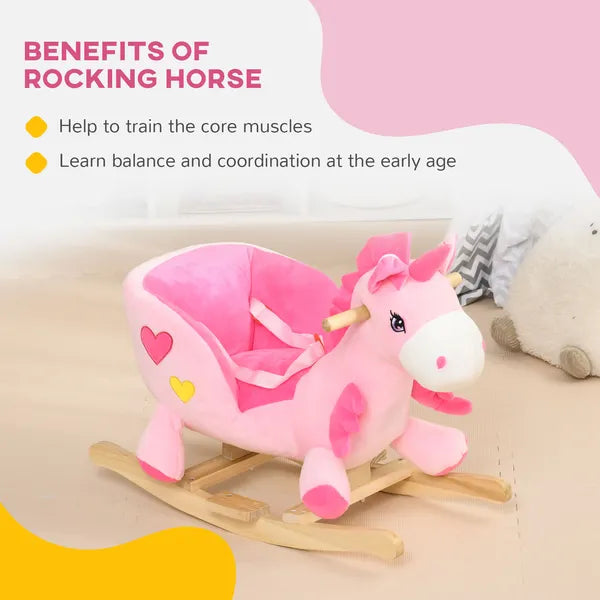 Qaba Toddler Rocking Horse with Seatbelt, Ride-On Unicorn Rocker Toy with 32 Songs and Seatbelt, Pink - product image 6