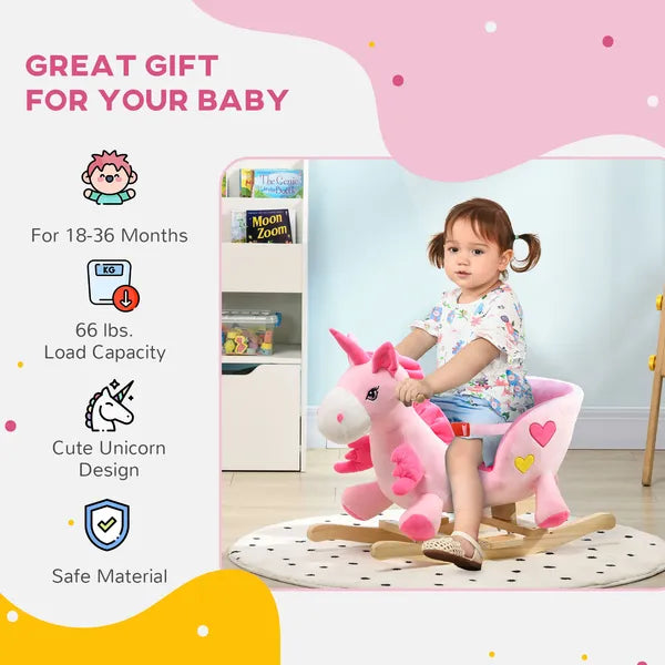 Qaba Toddler Rocking Horse with Seatbelt, Ride-On Unicorn Rocker Toy with 32 Songs and Seatbelt, Pink - product image 5