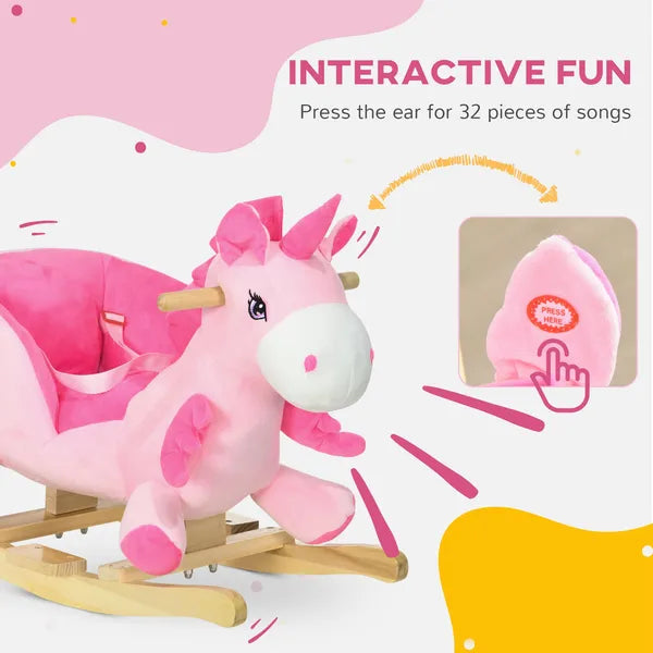 Qaba Toddler Rocking Horse with Seatbelt, Ride-On Unicorn Rocker Toy with 32 Songs and Seatbelt, Pink - product image 4