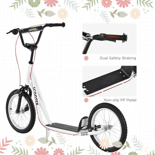 Aosom Toddler Scooter, White, Adjustable Handlebar, Kick Scooter for Kids 5+, Dual Brakes, Inflatable Wheels - product image 7