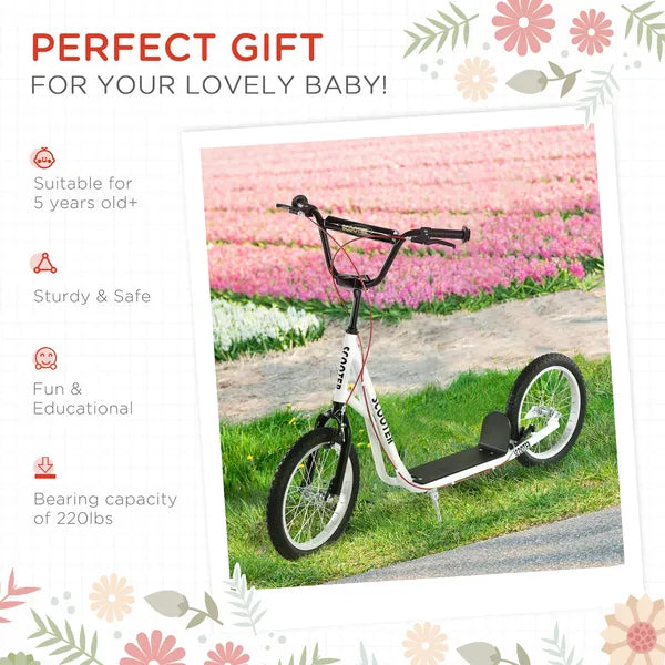 Aosom Toddler Scooter, White, Adjustable Handlebar, Kick Scooter for Kids 5+, Dual Brakes, Inflatable Wheels - product image 4