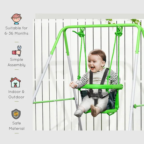 Outsunny Toddler Swing Set with Metal Stand, Safety Seat Belt for Kids Aged 6-36 Months, Backyard Indoor and Outdoor Use, Green - product image 4