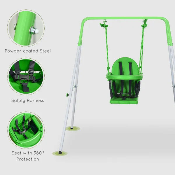 Outsunny Toddler Swing Set with Metal Stand, Safety Seat Belt for Kids Aged 6-36 Months, Backyard Indoor and Outdoor Use, Green - product image 5
