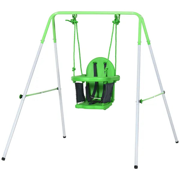 Outsunny Toddler Swing Set with Metal Stand, Safety Seat Belt for Kids Aged 6-36 Months, Backyard Indoor and Outdoor Use, Green - product image 1