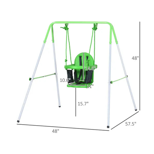 Outsunny Toddler Swing Set with Metal Stand, Safety Seat Belt for Kids Aged 6-36 Months, Backyard Indoor and Outdoor Use, Green - product image 3