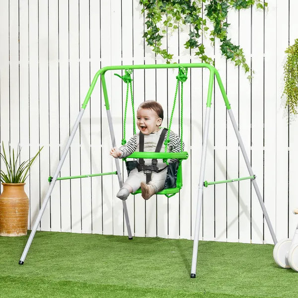 Outsunny Toddler Swing Set with Metal Stand, Safety Seat Belt for Kids Aged 6-36 Months, Backyard Indoor and Outdoor Use, Green - product image 2