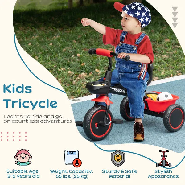 Qaba Toddler Tricycle for Kids 2-5 Years Adjustable Seat Storage Baskets Red Durable Bike for Girls and Boys - product image 4