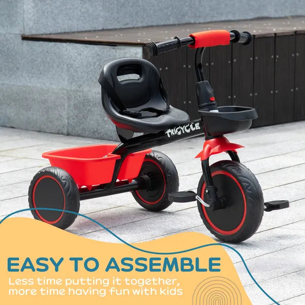 Qaba Toddler Tricycle for Kids 2-5 Years Adjustable Seat Storage Baskets Red Durable Bike for Girls and Boys - product image 6