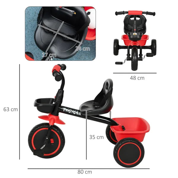 Qaba Toddler Tricycle for Kids 2-5 Years Adjustable Seat Storage Baskets Red Durable Bike for Girls and Boys - product image 3