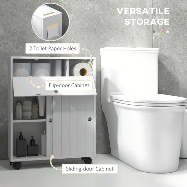 Kleankin Toilet Paper Cabinet, Slim Bathroom Cabinet with 4 Rolling Wheels, Small Bathroom Storage Cabinet with Paper Holes - product image 3
