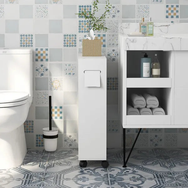 Kleankin Toilet Paper Cabinet, Slim Bathroom Cabinet with 4 Rolling Wheels, Small Bathroom Storage Cabinet with Paper Holes - product image 7