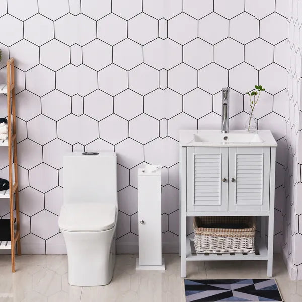 HOMCOM Toilet Paper Storage Cabinet 26" Narrow Bathroom Organizer Floor Standing White - product image 8