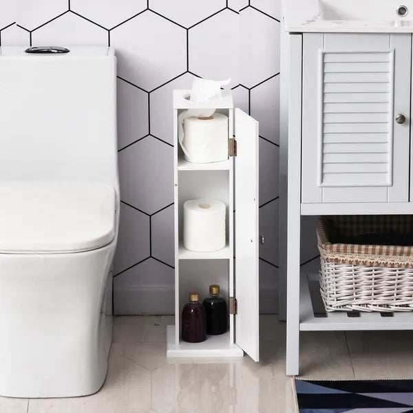 HOMCOM Toilet Paper Storage Cabinet 26" Narrow Bathroom Organizer Floor Standing White - product image 2