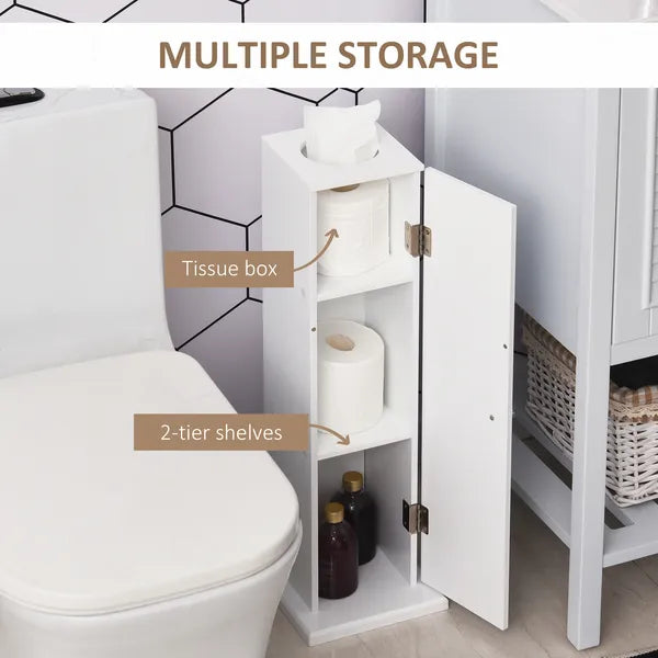 HOMCOM Toilet Paper Storage Cabinet 26" Narrow Bathroom Organizer Floor Standing White - product image 5