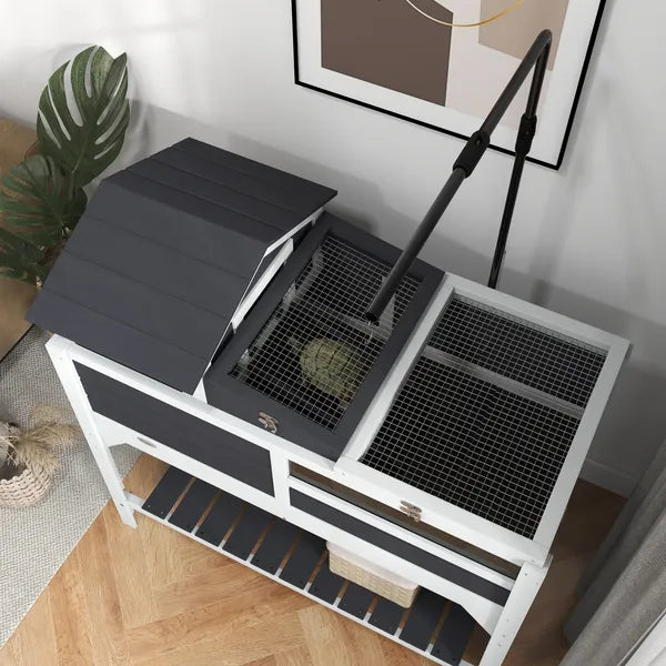 PawHut Tortoise Enclosure Tortoise House with Adjustable Lamp Holder, Storage Shelf, Removable Main House, Openable Lid, Gray - product image 9