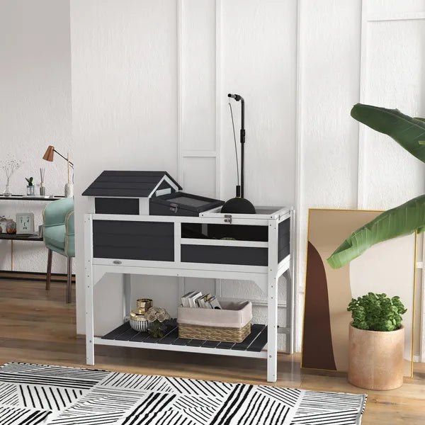 PawHut Tortoise Enclosure Tortoise House with Adjustable Lamp Holder, Storage Shelf, Removable Main House, Openable Lid, Gray - product image 10