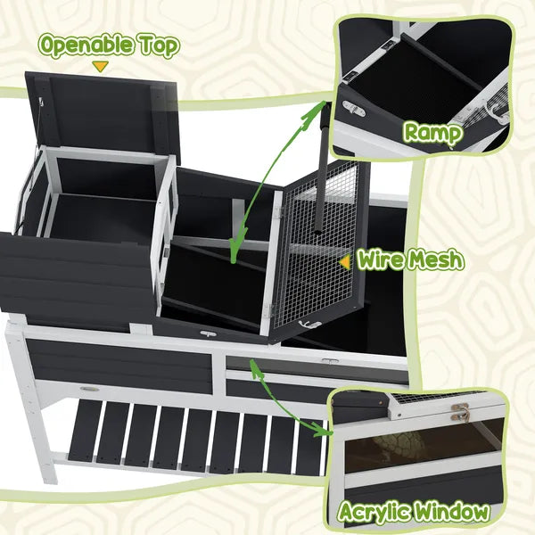 PawHut Tortoise Enclosure Tortoise House with Adjustable Lamp Holder, Storage Shelf, Removable Main House, Openable Lid, Gray - product image 8