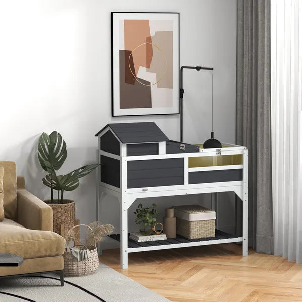 PawHut Tortoise Enclosure Tortoise House with Adjustable Lamp Holder, Storage Shelf, Removable Main House, Openable Lid, Gray - product image 2