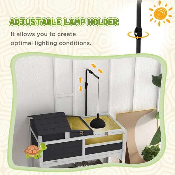 PawHut Tortoise Enclosure Tortoise House with Adjustable Lamp Holder, Storage Shelf, Removable Main House, Openable Lid, Gray - product image 5