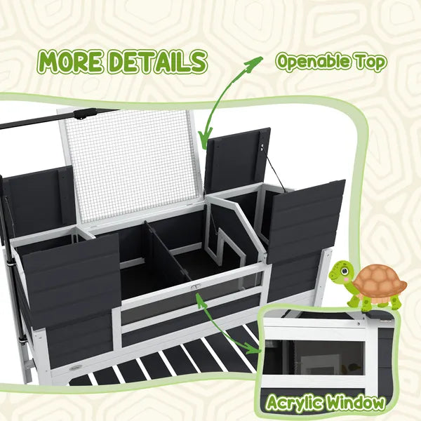 Tortoise Enclosure Tortoise House with Adjustable Lamp Holder Storage Shelf, Dual Main Houses, Openable Lid, Gray - product image 7