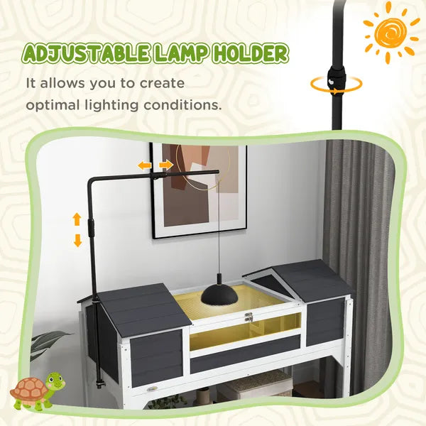 Tortoise Enclosure Tortoise House with Adjustable Lamp Holder Storage Shelf, Dual Main Houses, Openable Lid, Gray - product image 4
