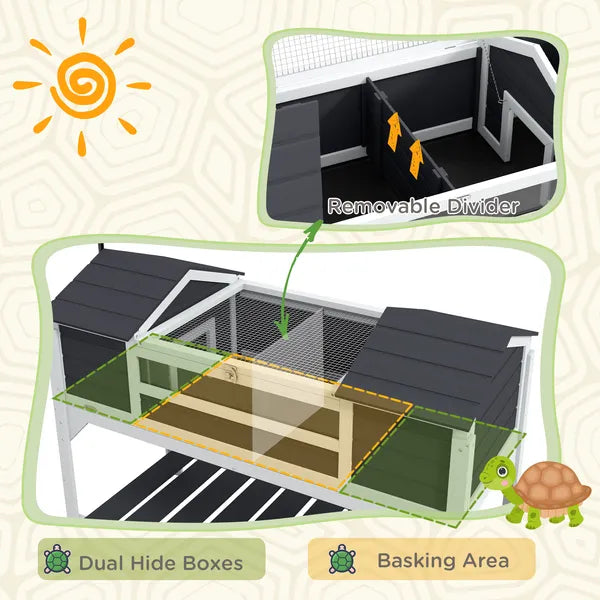 Tortoise Enclosure Tortoise House with Adjustable Lamp Holder Storage Shelf, Dual Main Houses, Openable Lid, Gray - product image 3