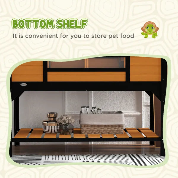 PawHut Tortoise Enclosure Tortoise House with Adjustable Lamp Holder Storage Shelf, Dual Main Houses, Openable Lid, Yellow - product image 7