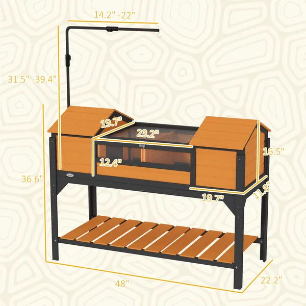 PawHut Tortoise Enclosure Tortoise House with Adjustable Lamp Holder Storage Shelf, Dual Main Houses, Openable Lid, Yellow - product image 3