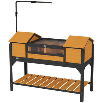 PawHut Tortoise Enclosure Tortoise House with Adjustable Lamp Holder Storage Shelf, Dual Main Houses, Openable Lid, Yellow - product image 1