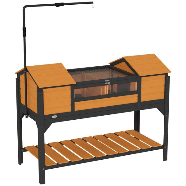 PawHut Tortoise Enclosure Tortoise House with Adjustable Lamp Holder Storage Shelf, Dual Main Houses, Openable Lid, Yellow - product image 11