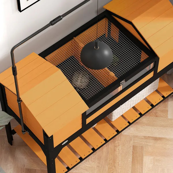 PawHut Tortoise Enclosure Tortoise House with Adjustable Lamp Holder Storage Shelf, Dual Main Houses, Openable Lid, Yellow - product image 9