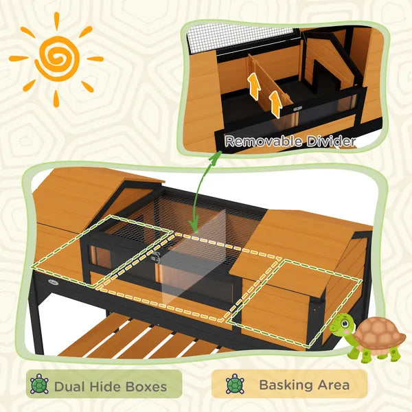 PawHut Tortoise Enclosure Tortoise House with Adjustable Lamp Holder Storage Shelf, Dual Main Houses, Openable Lid, Yellow - product image 4