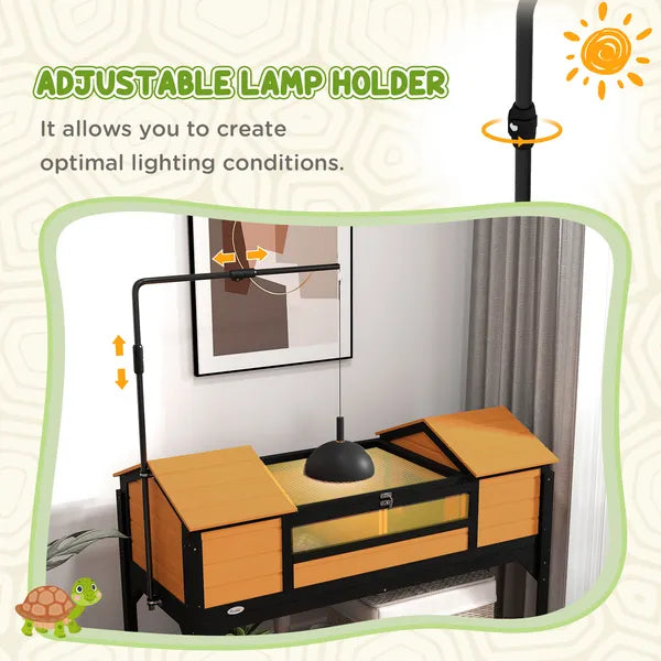 PawHut Tortoise Enclosure Tortoise House with Adjustable Lamp Holder Storage Shelf, Dual Main Houses, Openable Lid, Yellow - product image 5