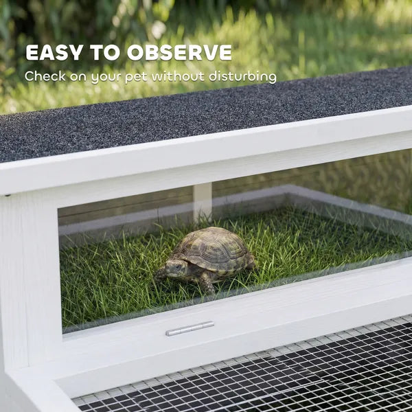 PawHut Tortoise Habitat Openable Top Wooden Tortoise Enclosure Run Area and Clear Window Dark Gray - product image 8