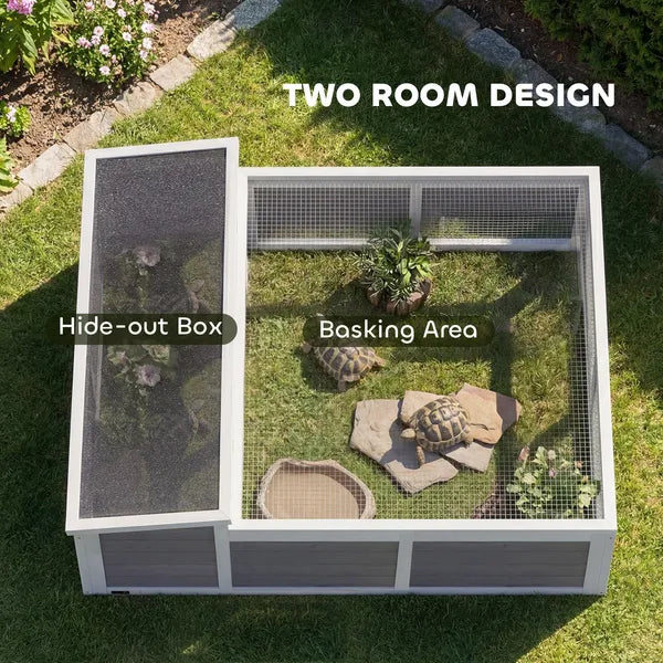 PawHut Tortoise Habitat Openable Top Wooden Tortoise Enclosure Run Area and Clear Window Dark Gray - product image 4