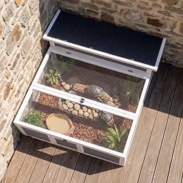 PawHut Tortoise Habitat Openable Top Wooden Tortoise Enclosure Run Area and Clear Window Dark Gray - product image 9