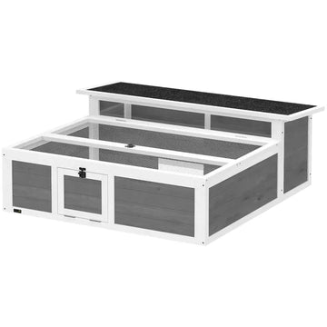 PawHut Tortoise Habitat Openable Top Wooden Tortoise Enclosure Run Area and Clear Window Dark Gray - product image 1
