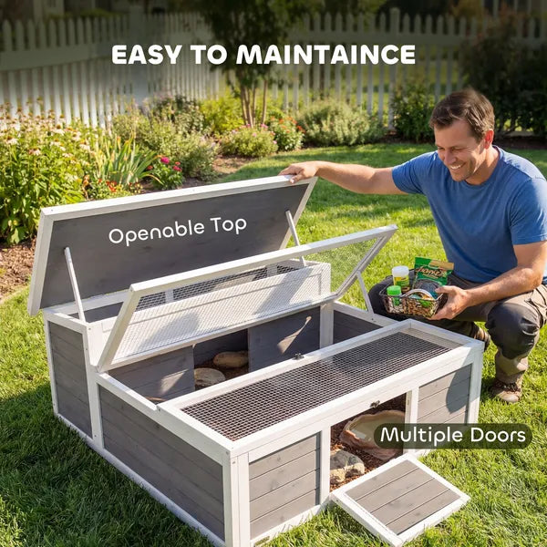 PawHut Tortoise Habitat Openable Top Wooden Tortoise Enclosure Run Area and Clear Window Dark Gray - product image 7