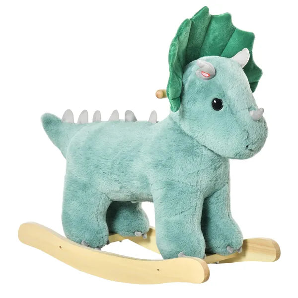 Triceratops Rocking Horse Plush Toy for Toddlers 3-6 Years Green Realistic Sounds Ride-On - product image 1