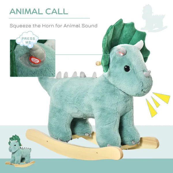 Triceratops Rocking Horse Plush Toy for Toddlers 3-6 Years Green Realistic Sounds Ride-On - product image 5