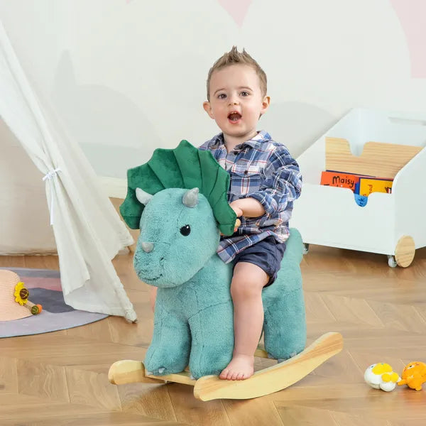 Triceratops Rocking Horse Plush Toy for Toddlers 3-6 Years Green Realistic Sounds Ride-On - product image 2