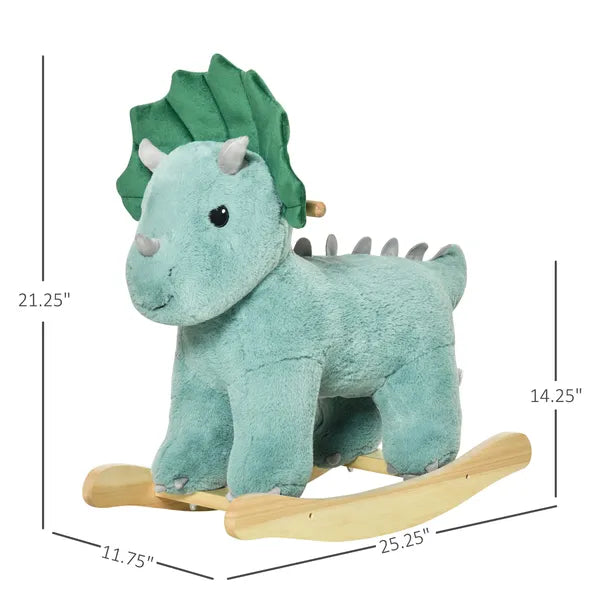 Triceratops Rocking Horse Plush Toy for Toddlers 3-6 Years Green Realistic Sounds Ride-On - product image 3