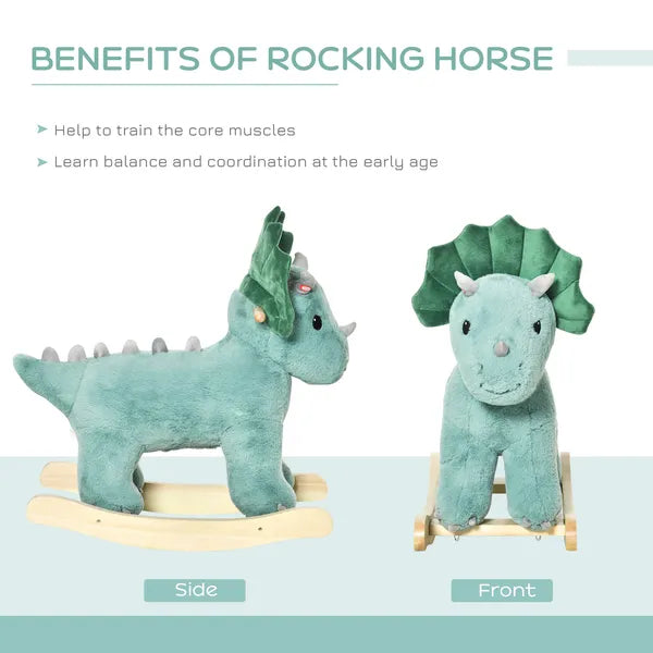 Triceratops Rocking Horse Plush Toy for Toddlers 3-6 Years Green Realistic Sounds Ride-On - product image 6