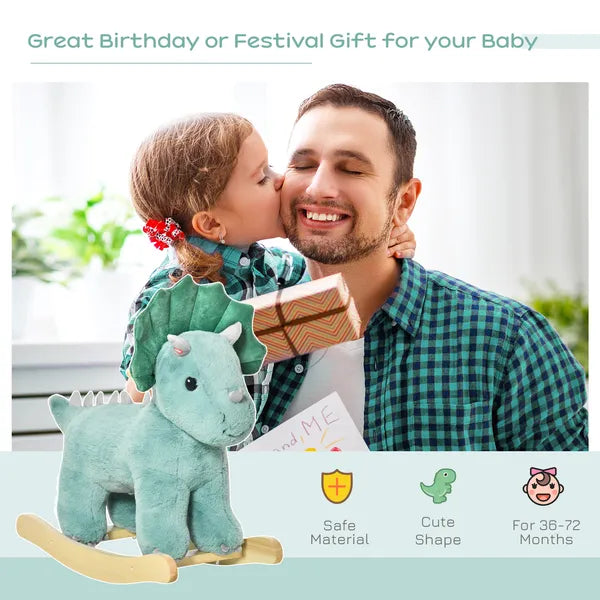 Triceratops Rocking Horse Plush Toy for Toddlers 3-6 Years Green Realistic Sounds Ride-On - product image 4